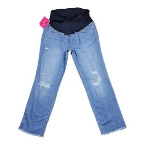 NEW Isabel maternity High Rise Over Belly Cropped Distressed Straight Jeans Sz 2